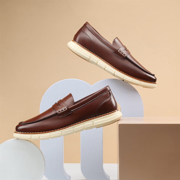 Men's PU Leather Penny Loafers - DARK BROWN - 8